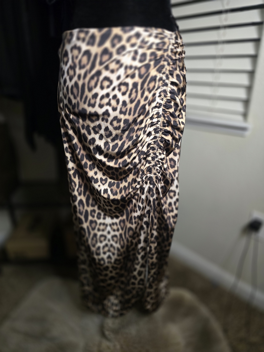 Guess Leopard Print Ruched Midi Skirt - Brown